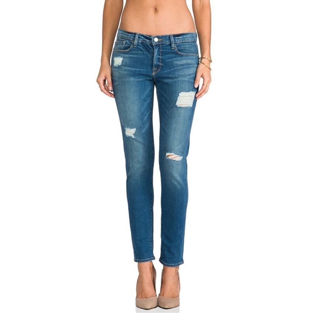 Frame Le Garcon Distressed Skinny Ankle Jeans in Blue Jay Way Size 27